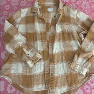 American Eagle Outfitters Brown and Cream Plaid Shirt